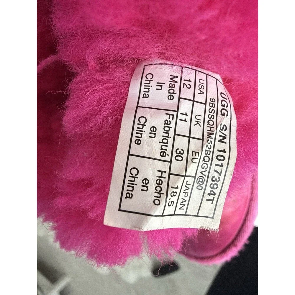 ✿ UGG Kids Pink Suede Shearling Bow Back Boots Winter Warm Girls Size 12 USA